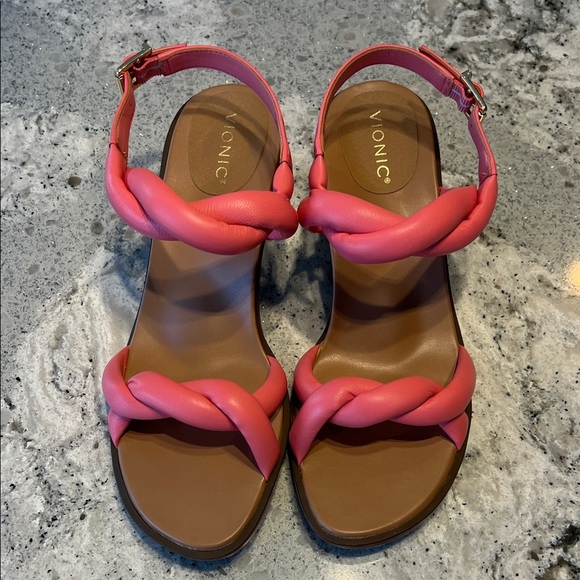NWOB Vionic Angelica Pink Braided Kitten Heel Sandals - Picture 8 of 9